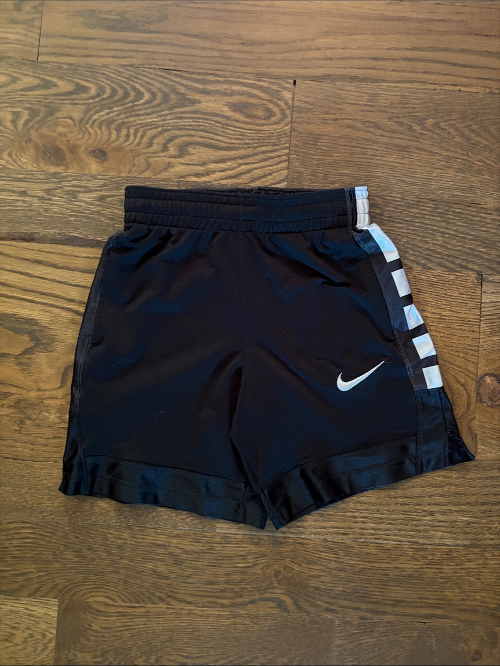 Nike Dri-Fit Elite Black Kids Athletic Shorts with White Swoosh and Side Stripe